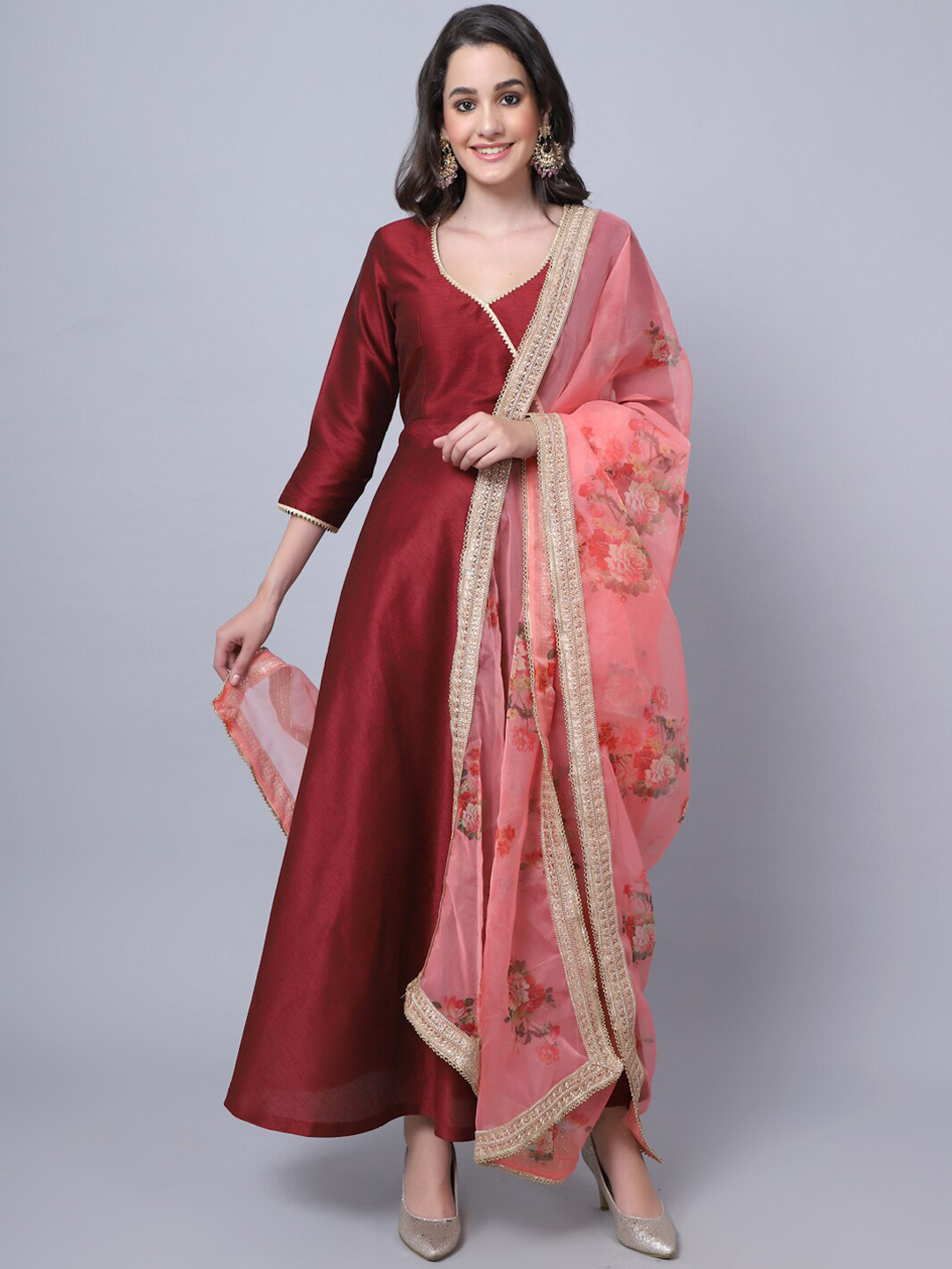 

anokherang Women Anarkali Kurta With Dupatta, Maroon
