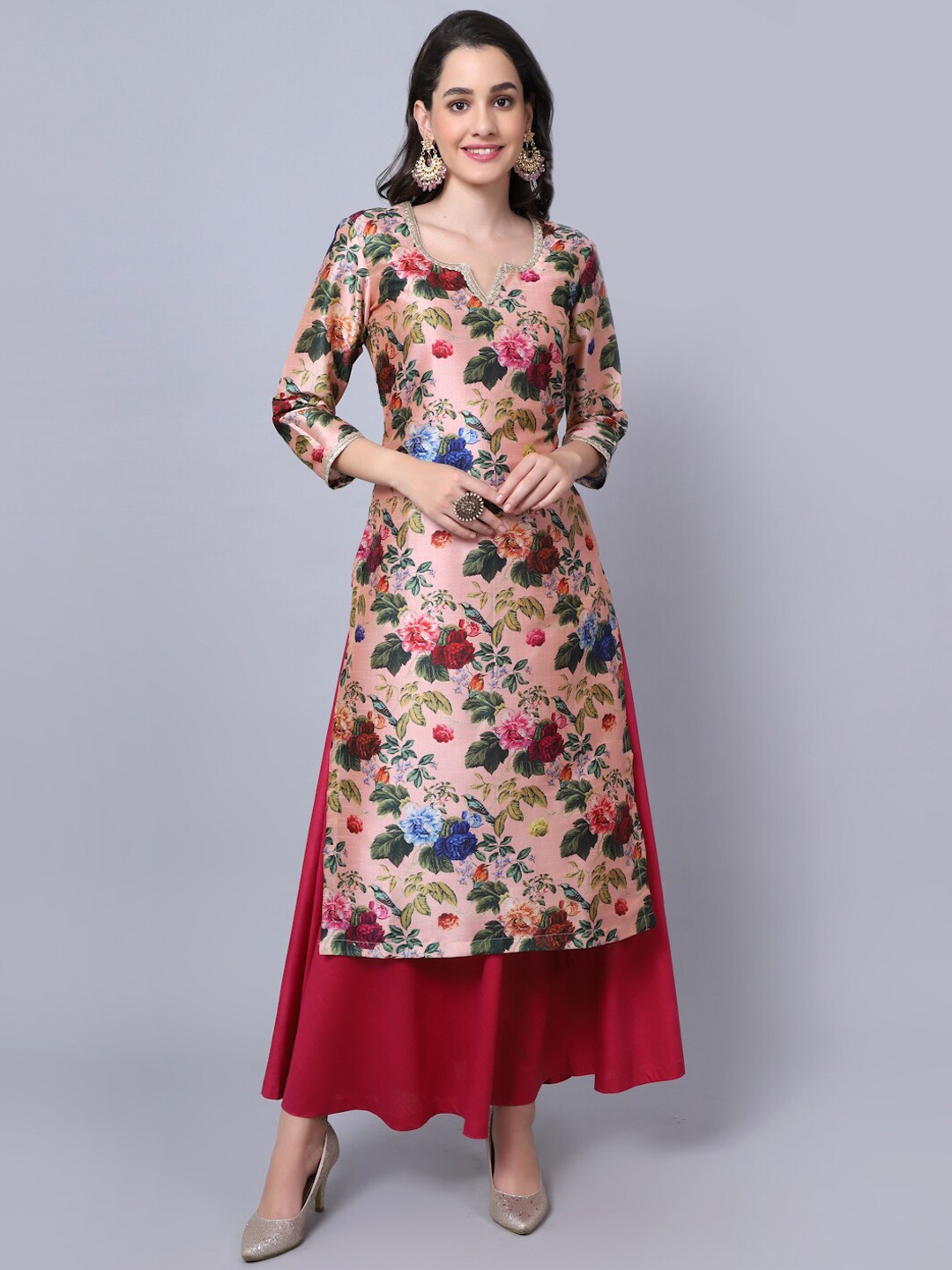 

anokherang Women Floral Printed Floral Kurta, Peach