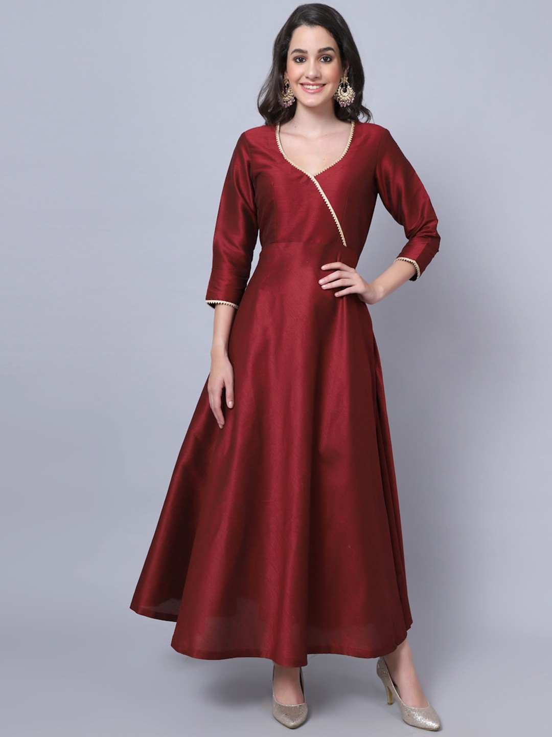 

anokherang Women Solid Silk Anarkali Kurta, Maroon