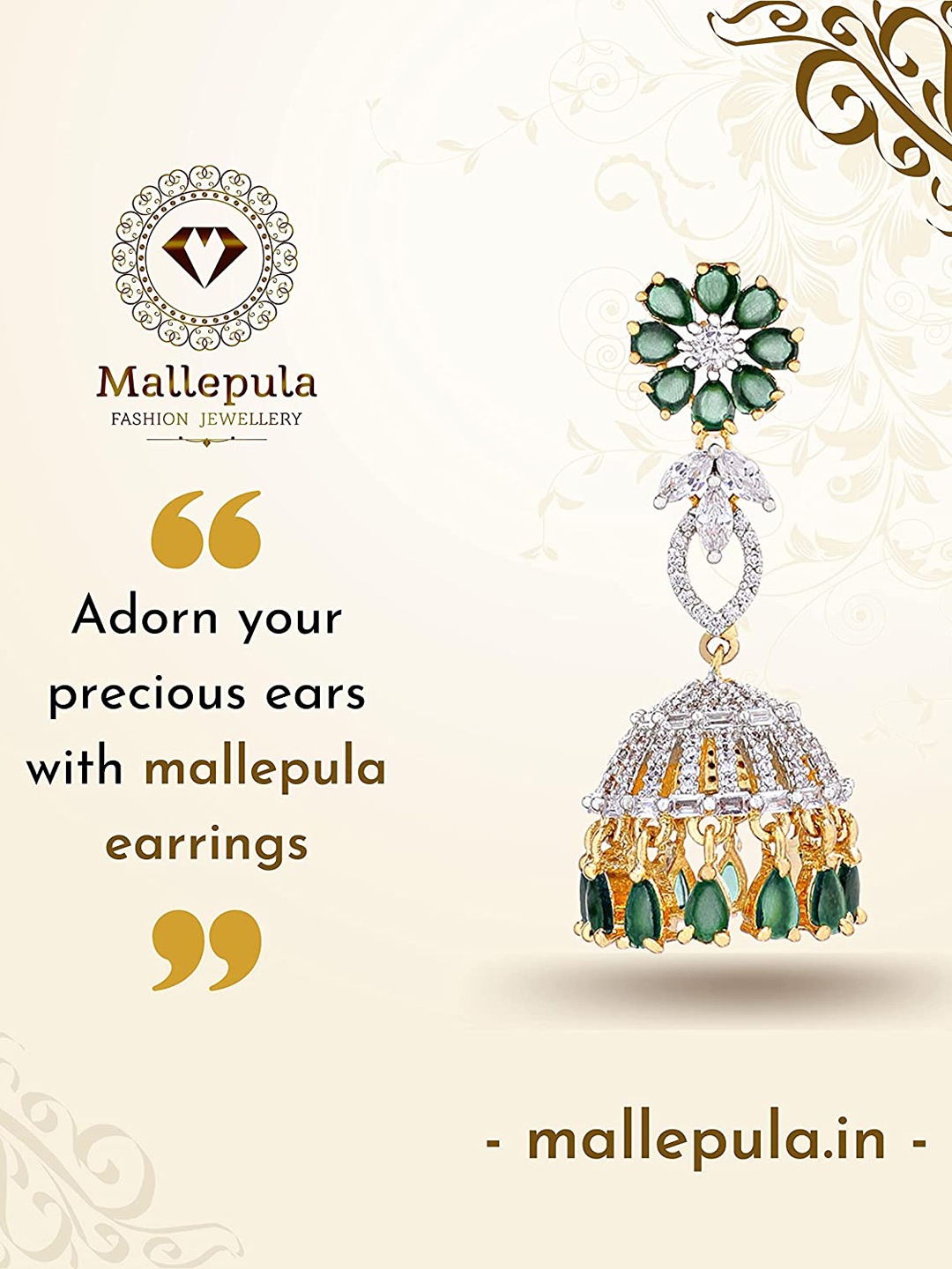

Mallepula Gold-Plated CZ Studded Floral Jhumkas Earrings