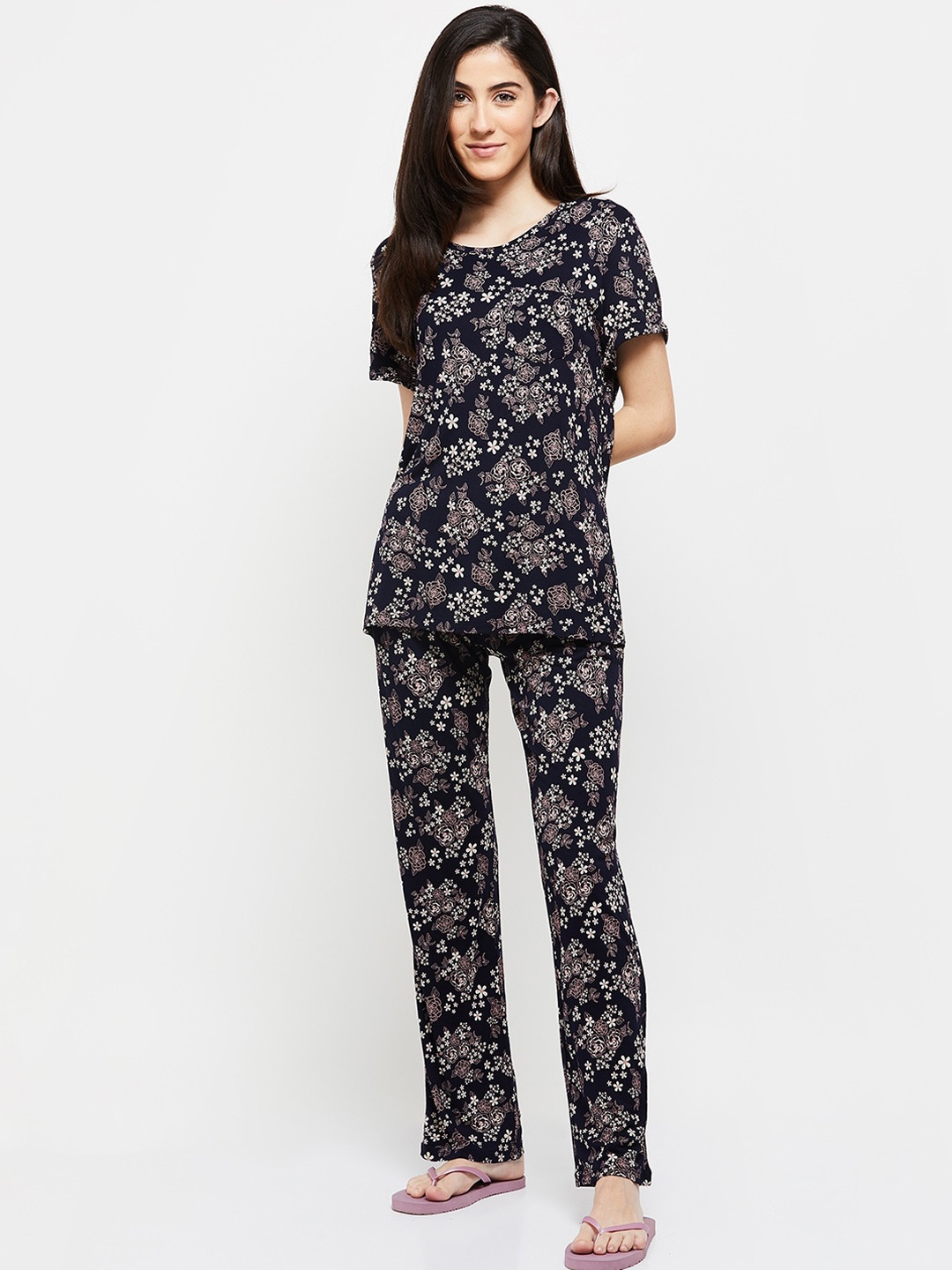 

max Women Blue & White Printed Night suit