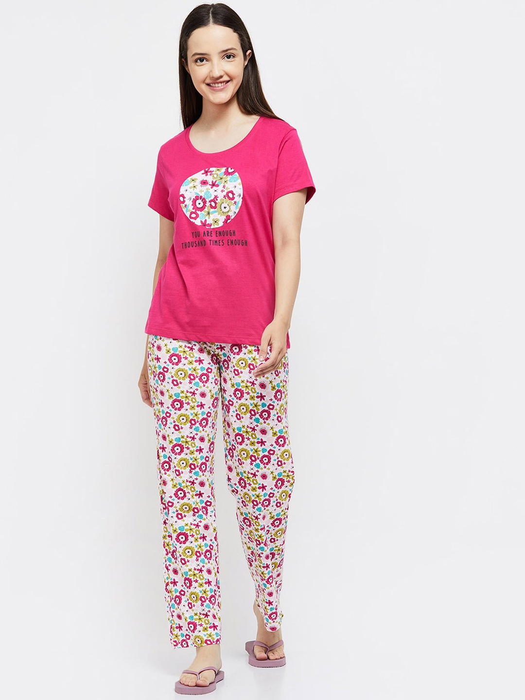 

max Women Fuchsia & White Printed Night suit