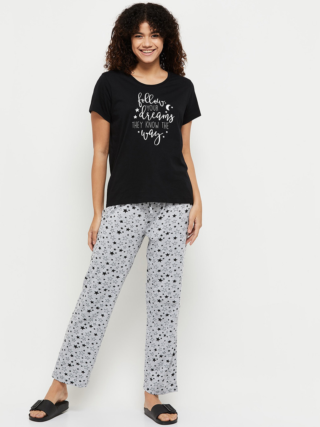 

max Women Black & Grey Printed Night suit