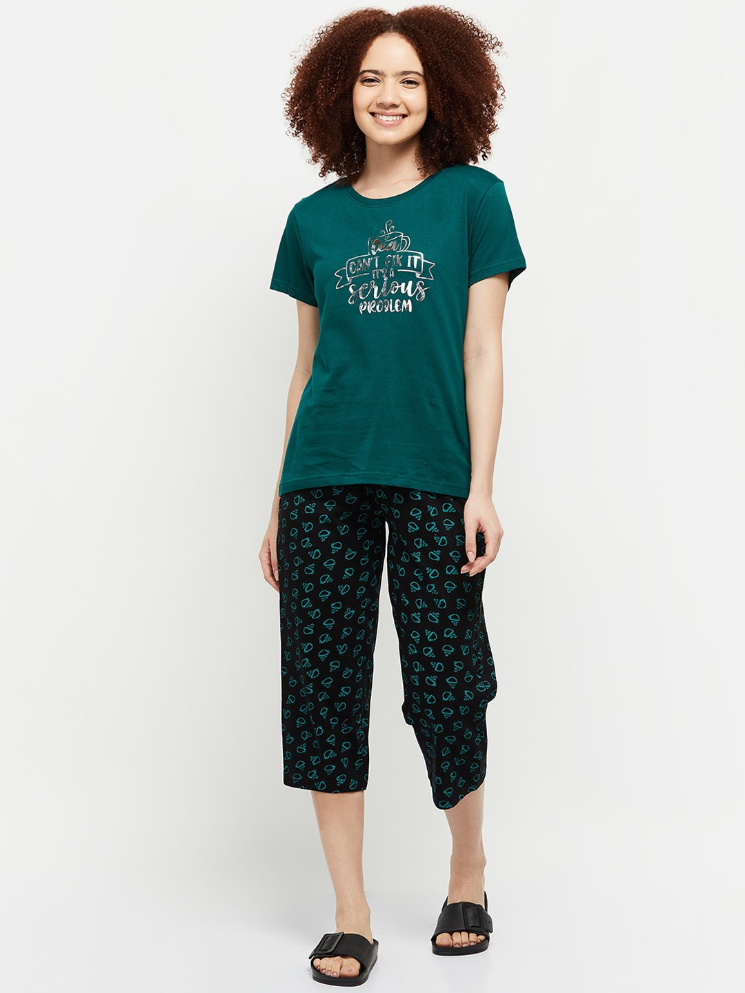 

max Women Green & Black Printed Night suit