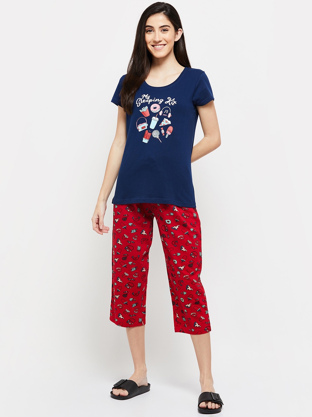 

max Women Blue & Red Printed Pure Cotton Night suit