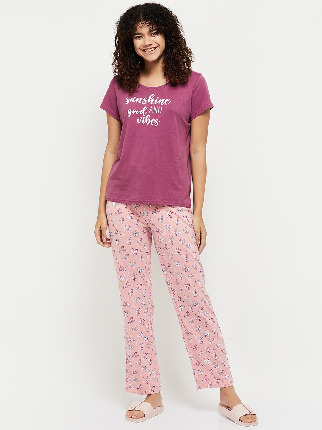 

max Women Pink & Peach-Coloured Printed Pure Cotton Night suit