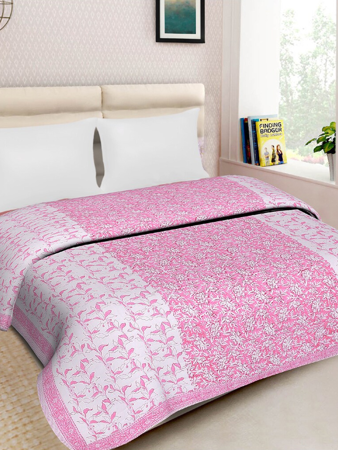 

Moms Home Pink & White Floral Mild Winter 500 GSM Double Bed Quilt