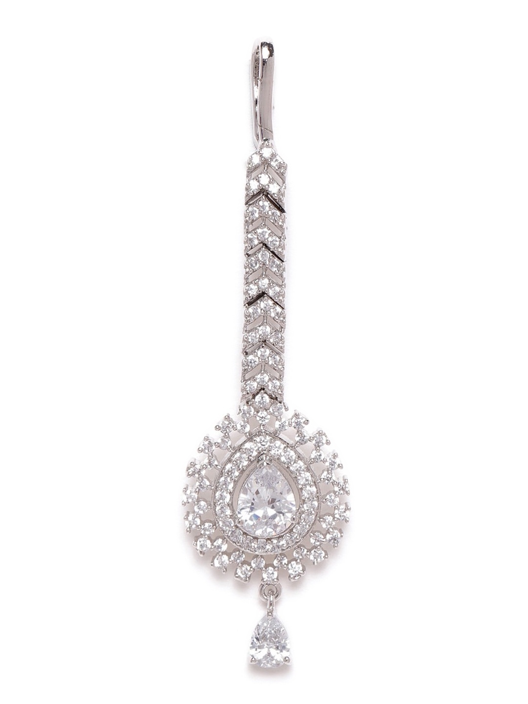 

JEWELS GEHNA Oxidised Silver-Plated AD-Studded Maang Tika