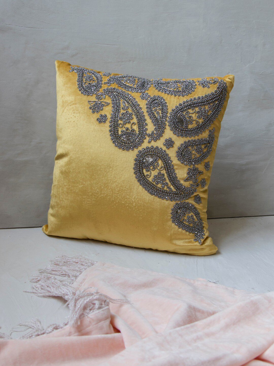 

The 7 DeKor Embroidered Square Pre-Filled Cushion, Yellow