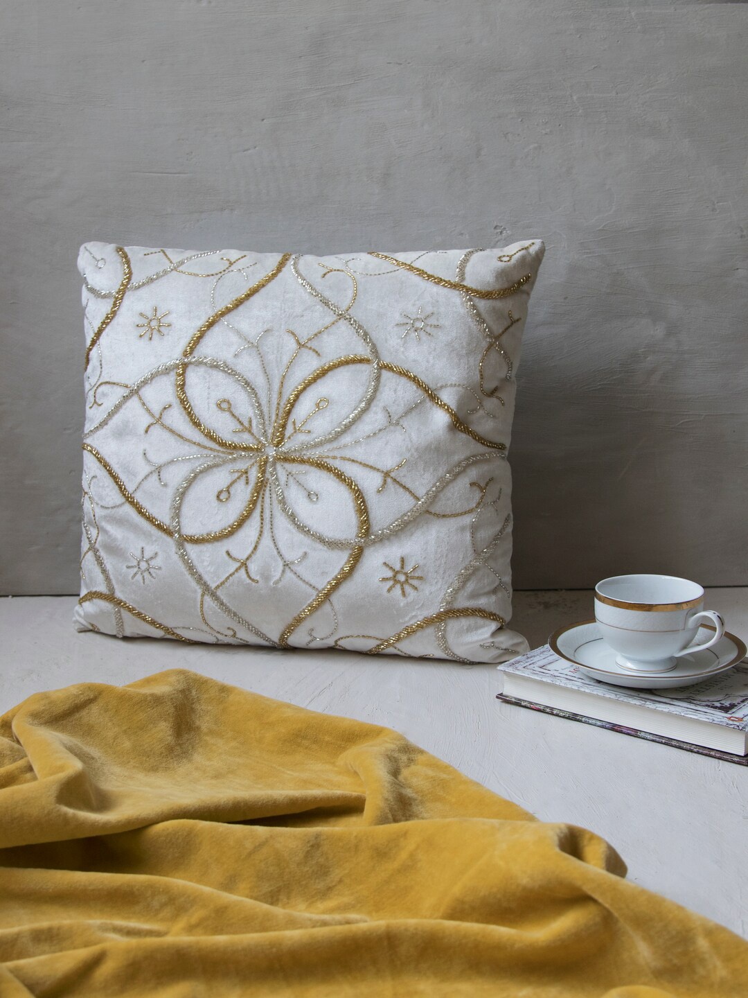 

The 7 DeKor Embroidered Pre- Filled Square Cushion, White