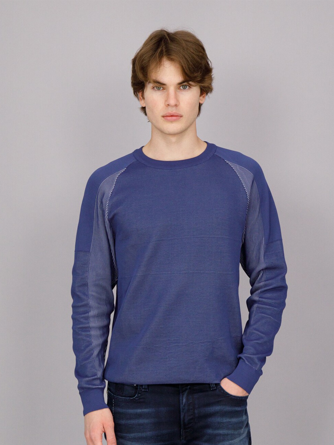 

FREESOUL Men Blue & Grey Pullover Sweater