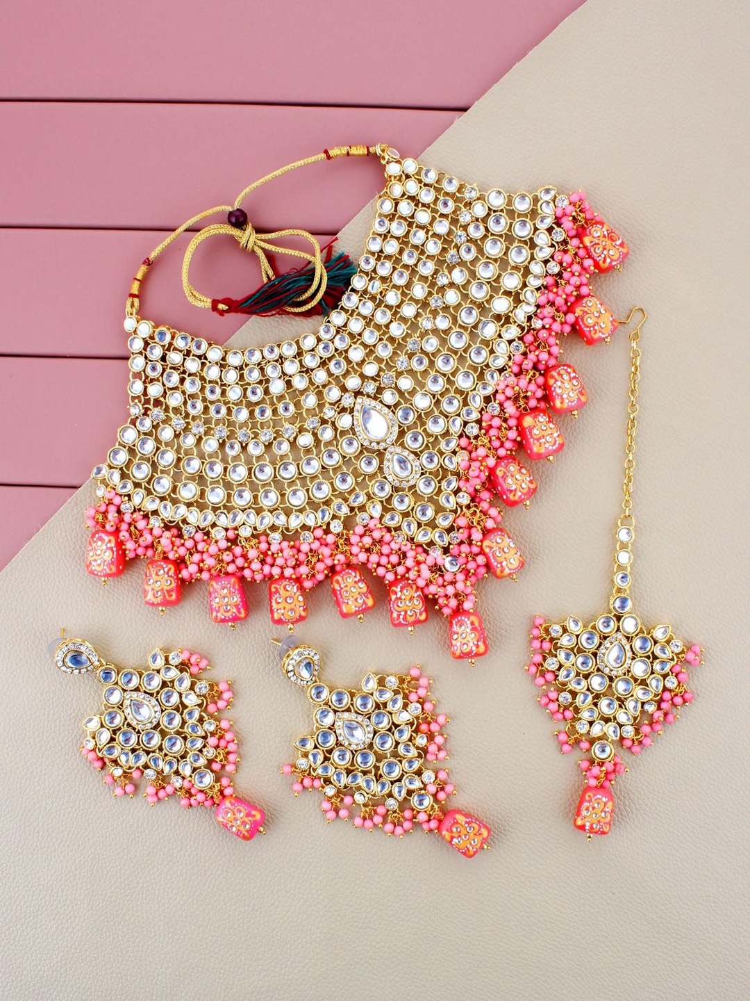 

LUCKY JEWELLERY Gold-Plated Crystal Stone Studded Jewellery Set