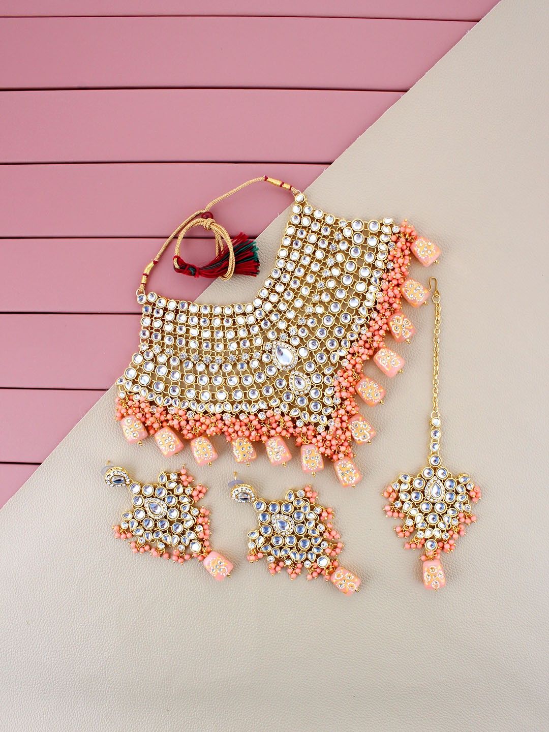 

LUCKY JEWELLERY Gold-Plated Crystal Stone Studded Jewellery Set