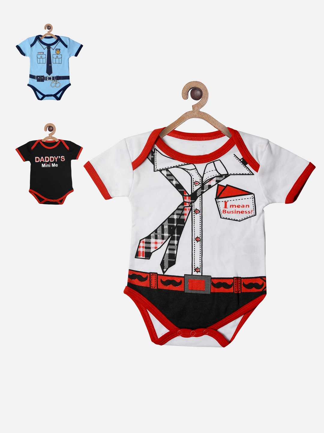

TINY HUG Kids Set Of 3 Printed Rompers, Blue
