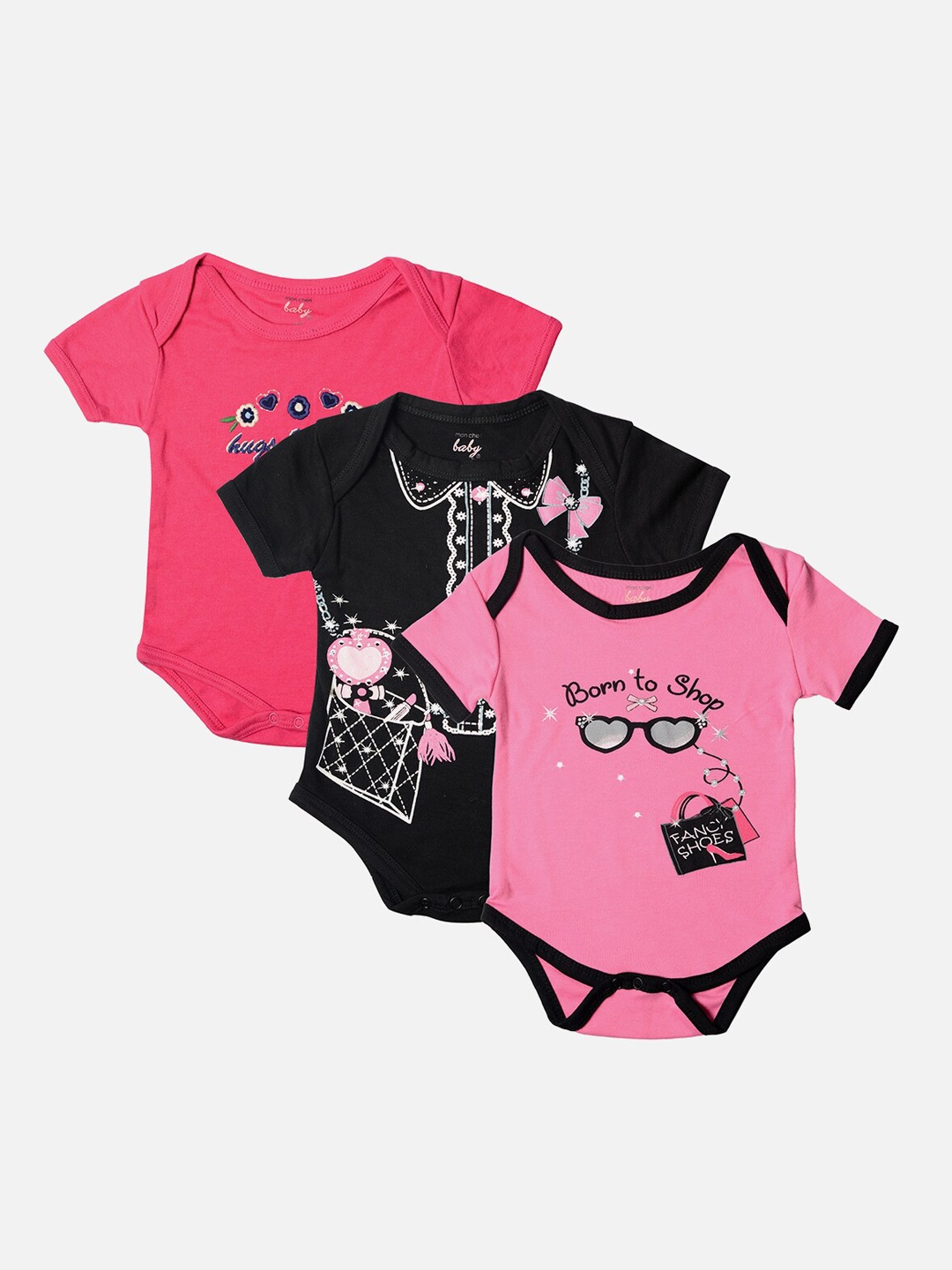 

TINY HUG Kids Set Of 3 Printed Bodysuits, Pink