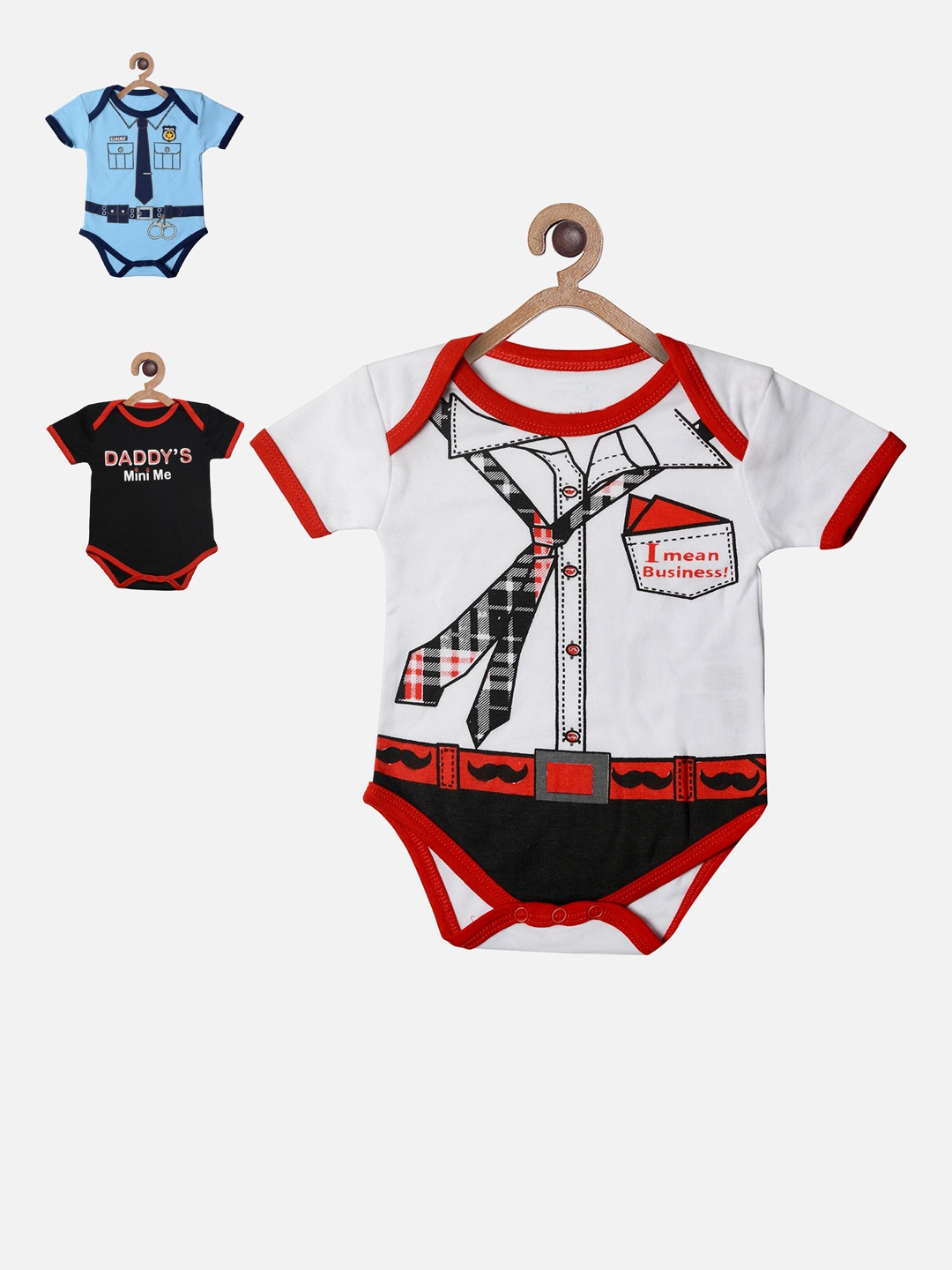 

TINY HUG Kids Set of 3 Printed Romper, Blue
