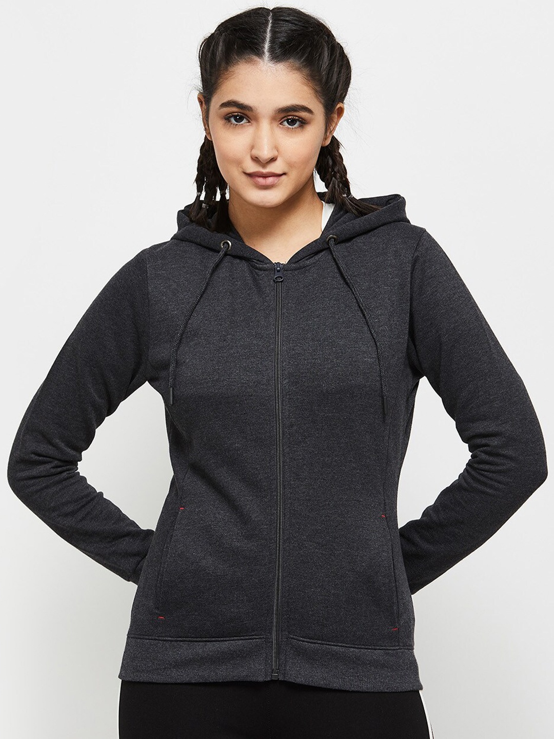 

max Women Charcoal Hooded Sweatshirt