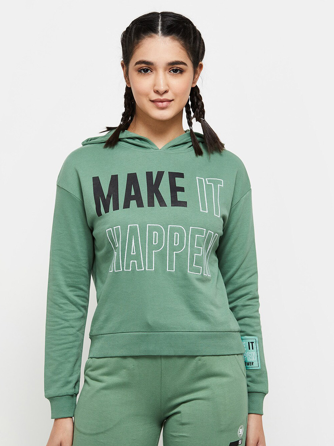 

max Women Green Printed Sweatshirt