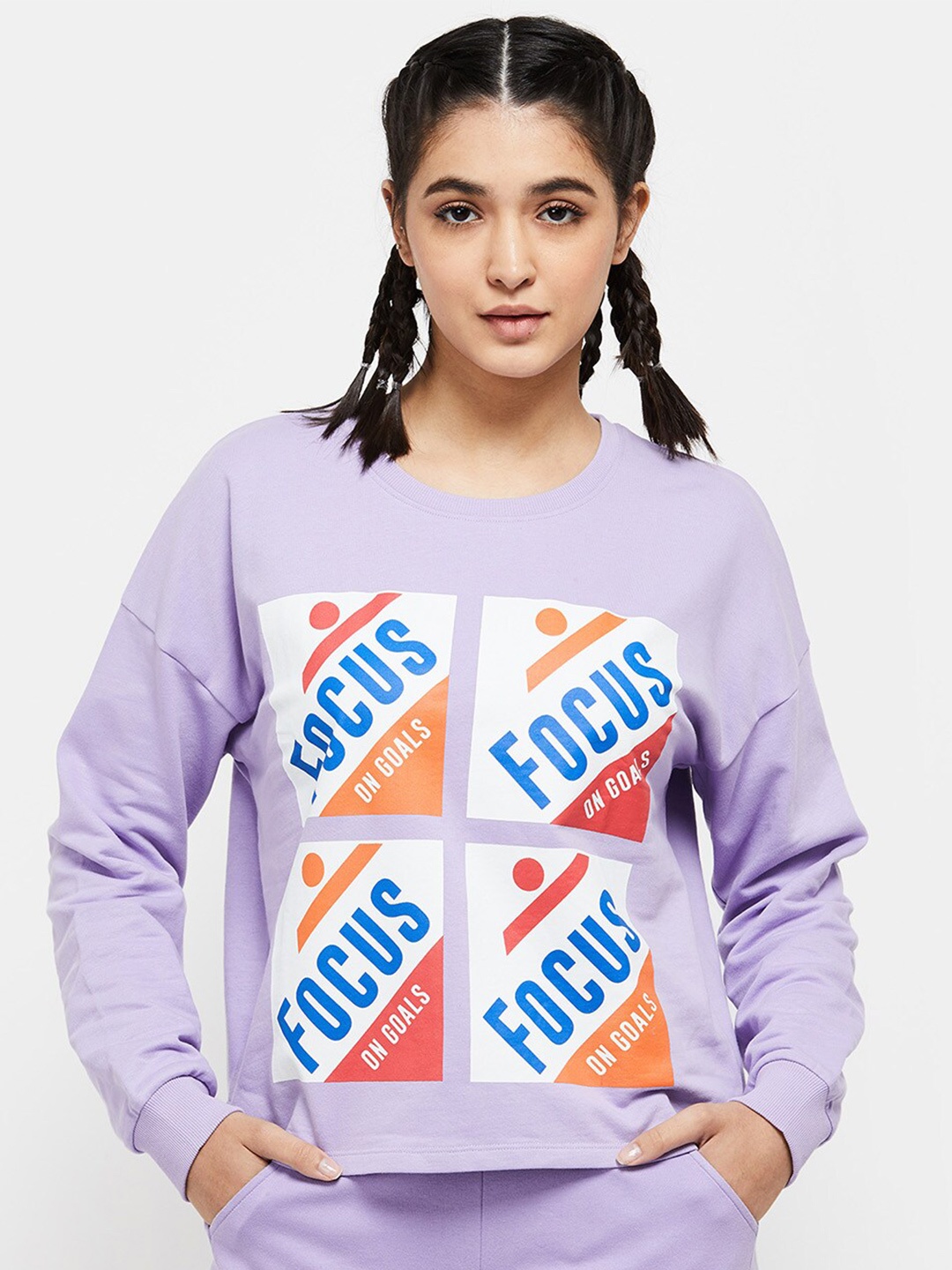 

max Women Lavender Printed Sweatshirt