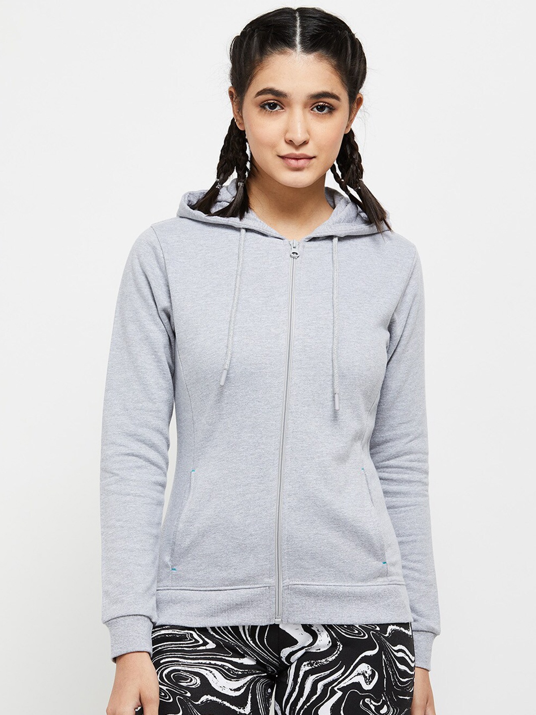 

max Women Grey Melange Hooded Sweatshirt