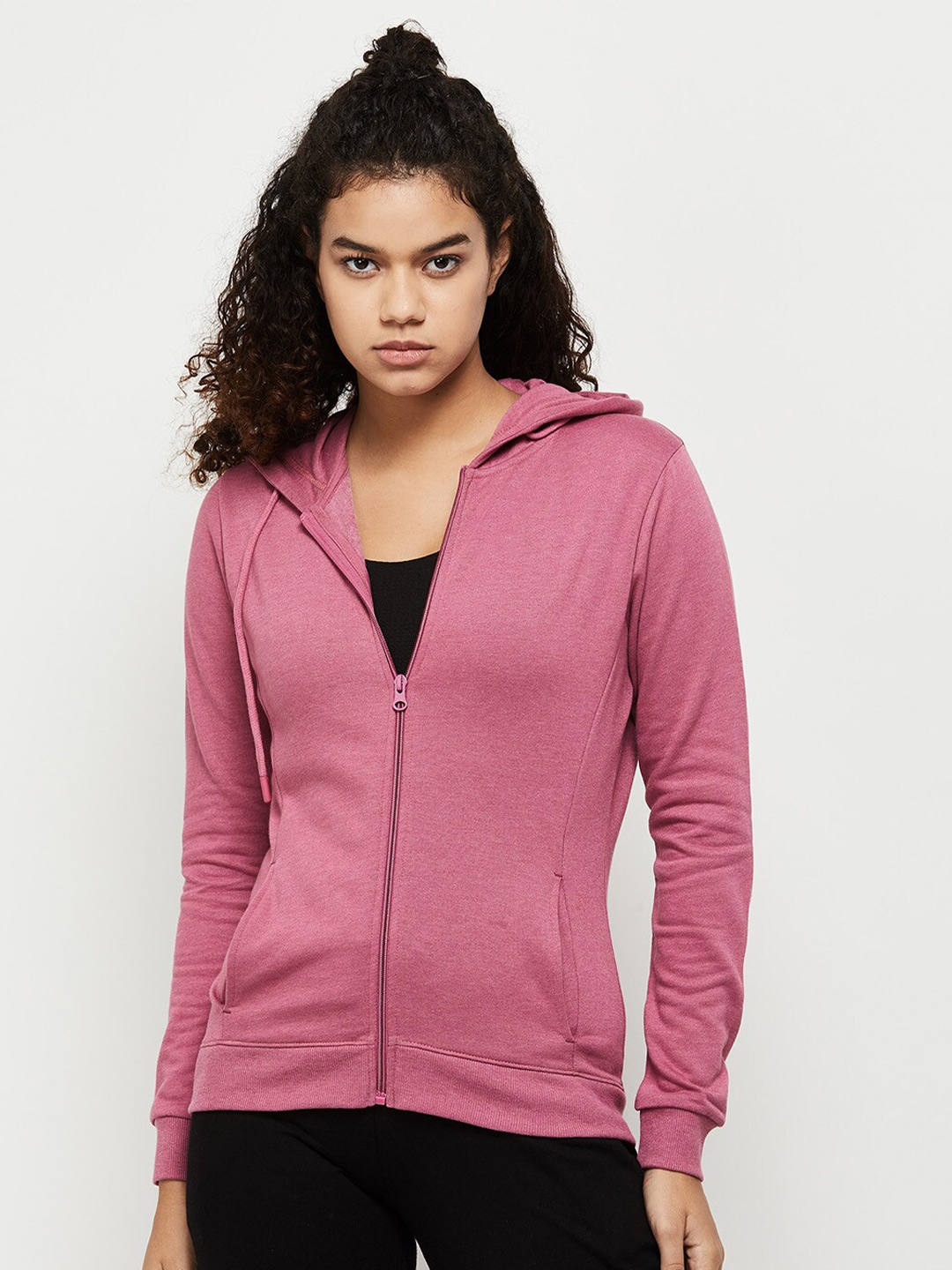 

Max Women Solid Zipper Hooded Sweatshirt, Mauve