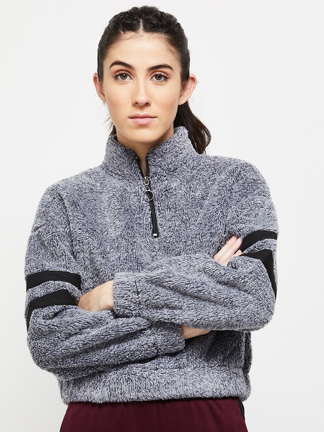 

Max Women Self Design Sweatshirt, Charcoal