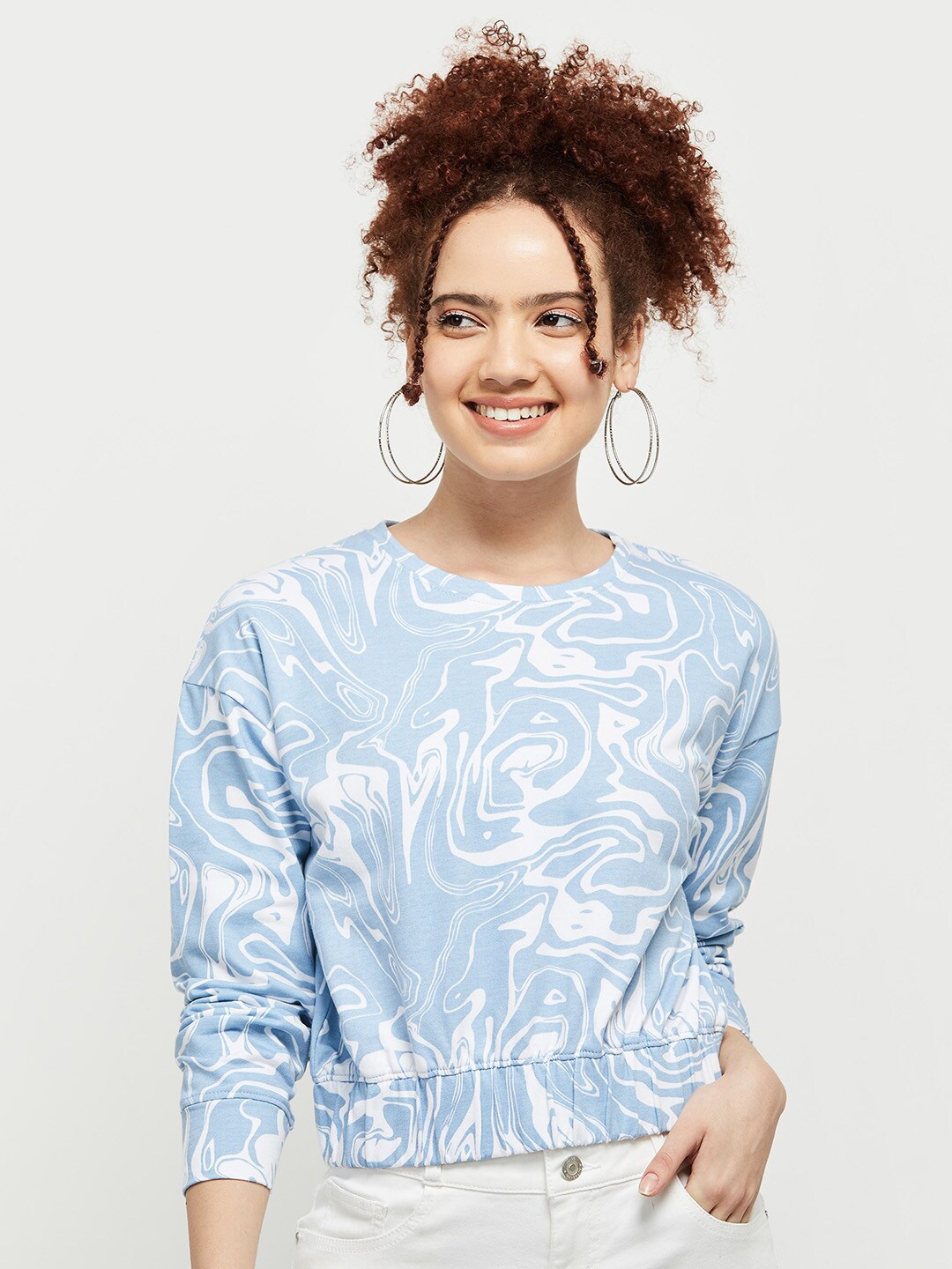 

max Women Printed Polyester Pullover Sweatshirt, Blue
