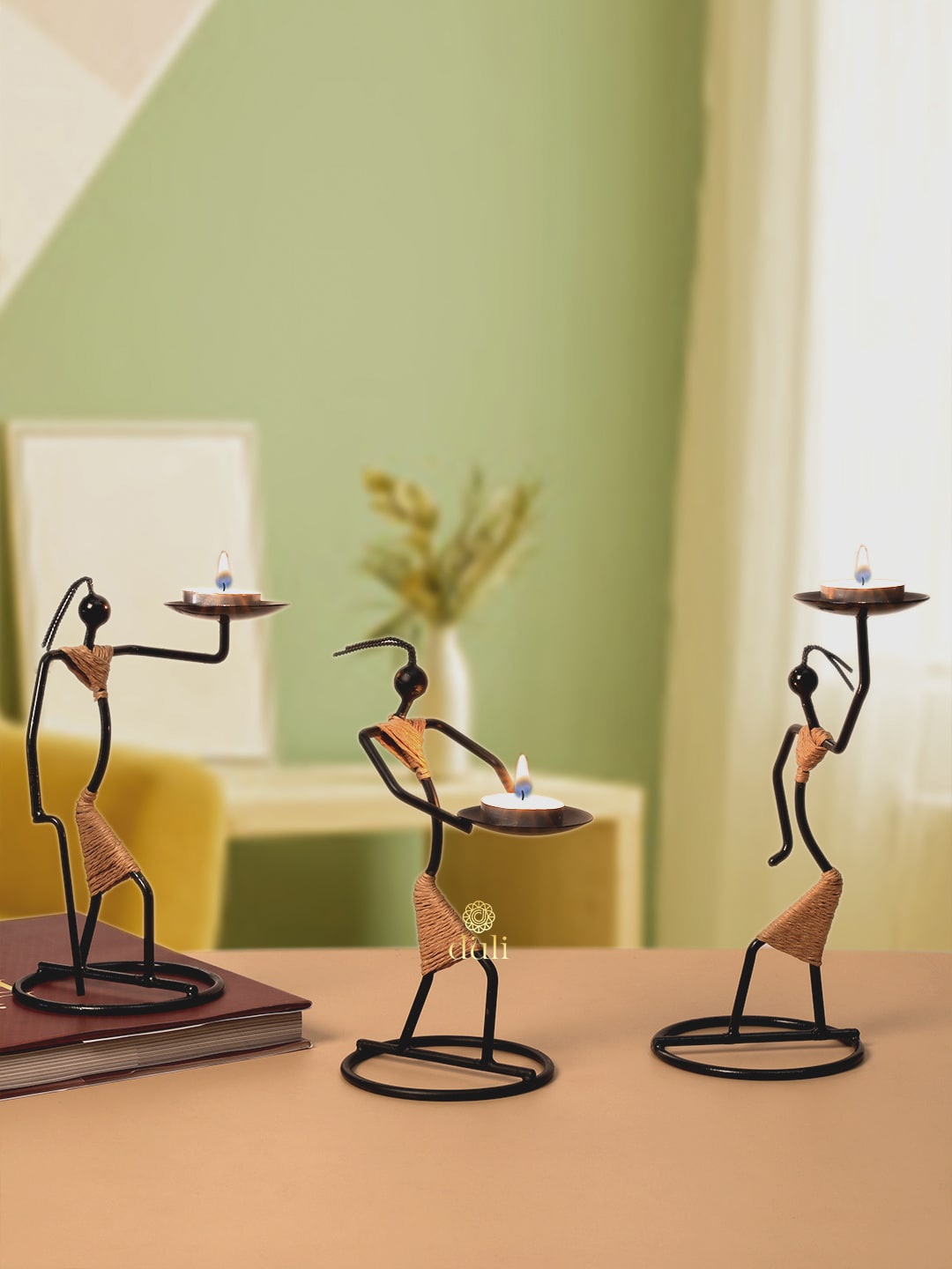 

DULI Set Of 3 Figurines Tealight Candle Holders, Black