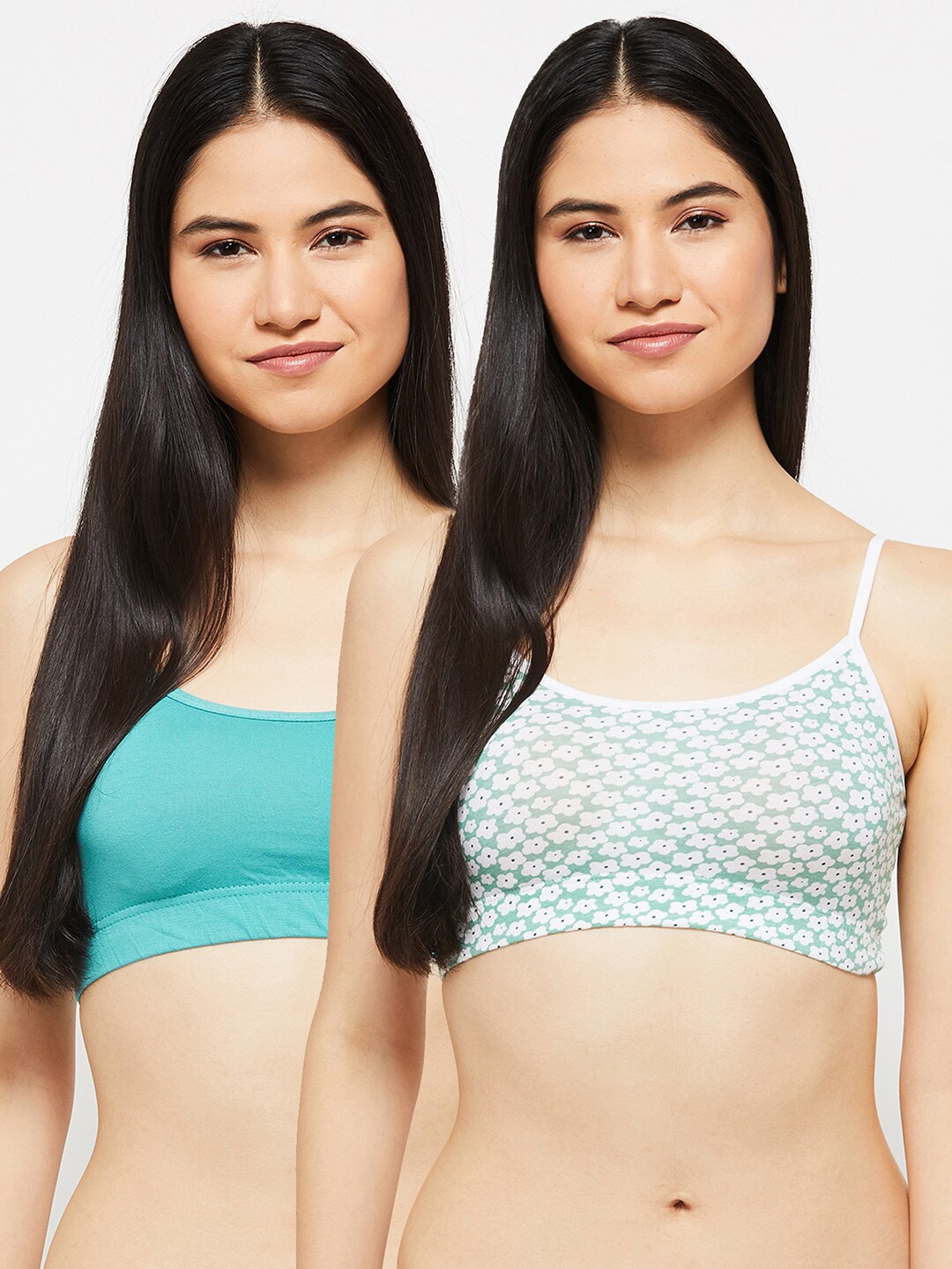 

max Pack Of 2 Teal Blue And White Full Coverage Seamless Cotton Bra