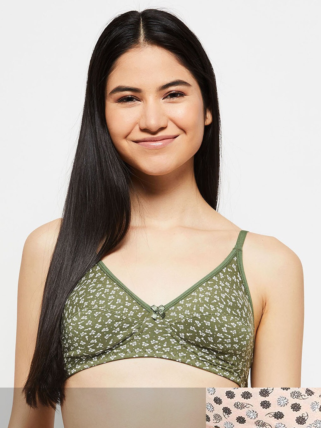 

max Women Pack Of 2 Green & Pink Abstract Lightly Padded Non-Wired Cotton Bra