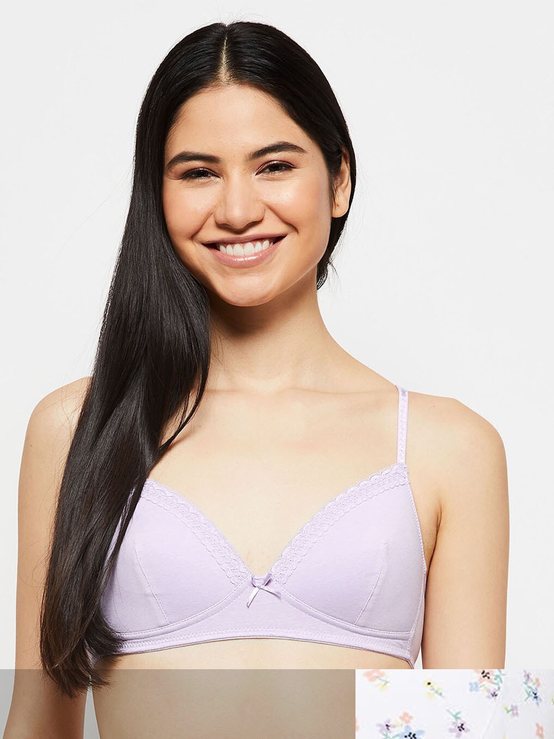 

max Purple & White Cotton Pack of 2 Floral Bra Lightly Padded