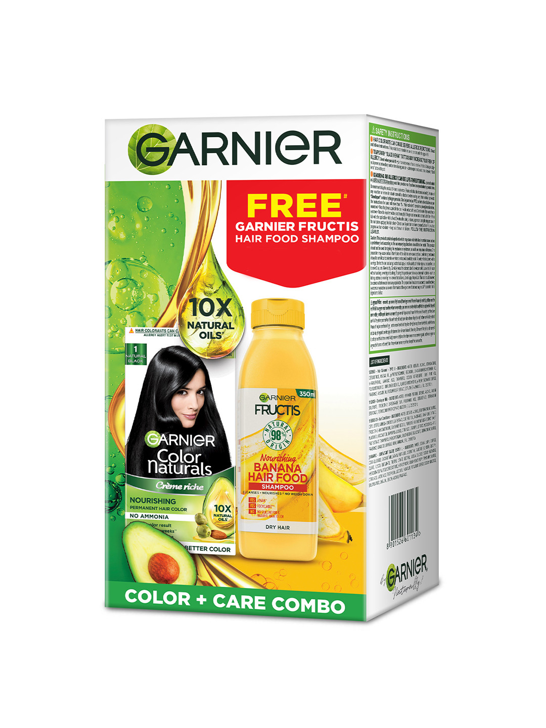 

Garnier Color Naturals Hair Colour-Natural Black 1 with Banana Hair Food Shampoo 350ml