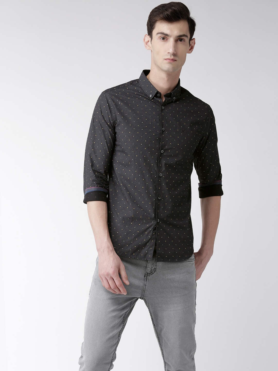 

Flying Machine Men Black Slim Fit Printed Casual Shirt