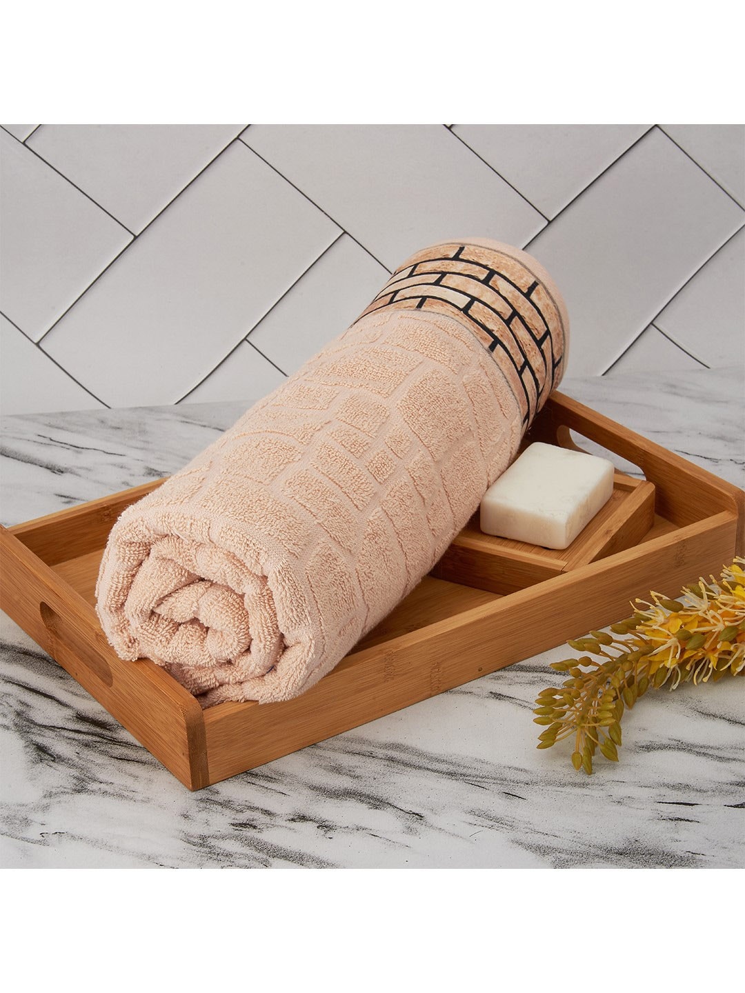 

Black gold Textured Pure Cotton 650 GSM Bath Towels, Beige