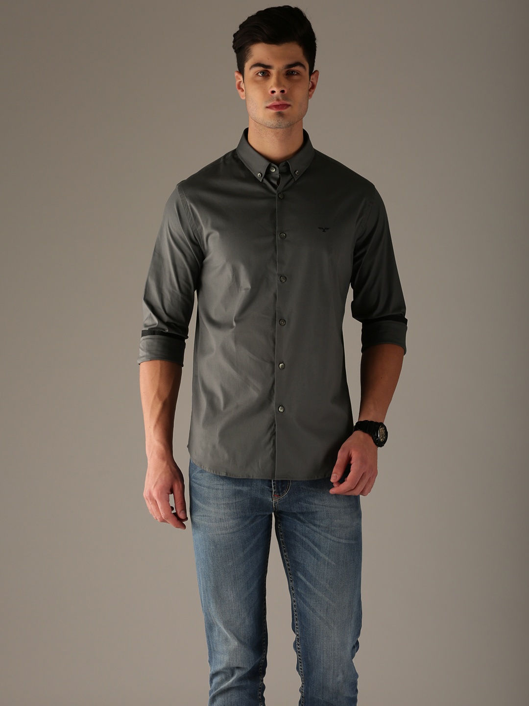 

Flying Machine Men Grey Slim Fit Opaque Party Shirt