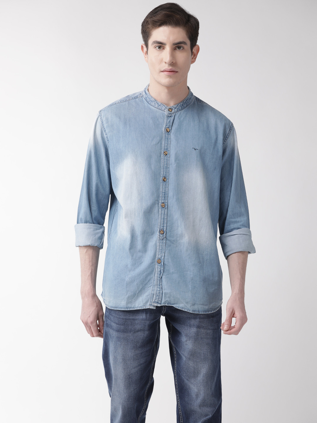 

Flying Machine Men Blue Faded Denim Shirt