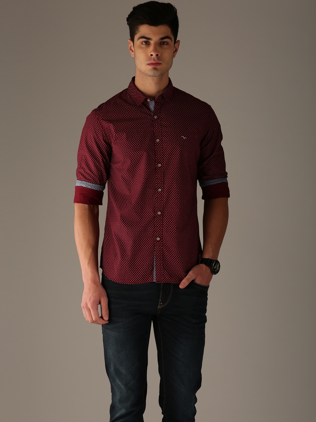 

Flying Machine Men Maroon Regular Fit Printed Casual Shirt