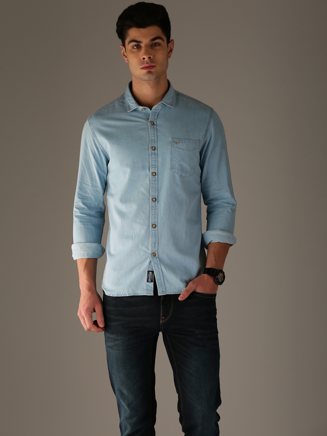 

Flying Machine Men Blue Regular Fit Solid Casual Shirt