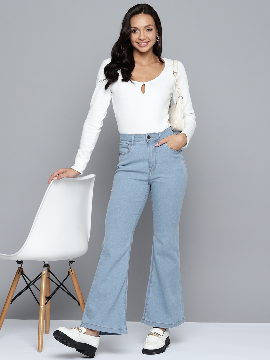 

HERE&NOW Women Flared-Fit Mid-Rise Stretchable Jeans, Blue