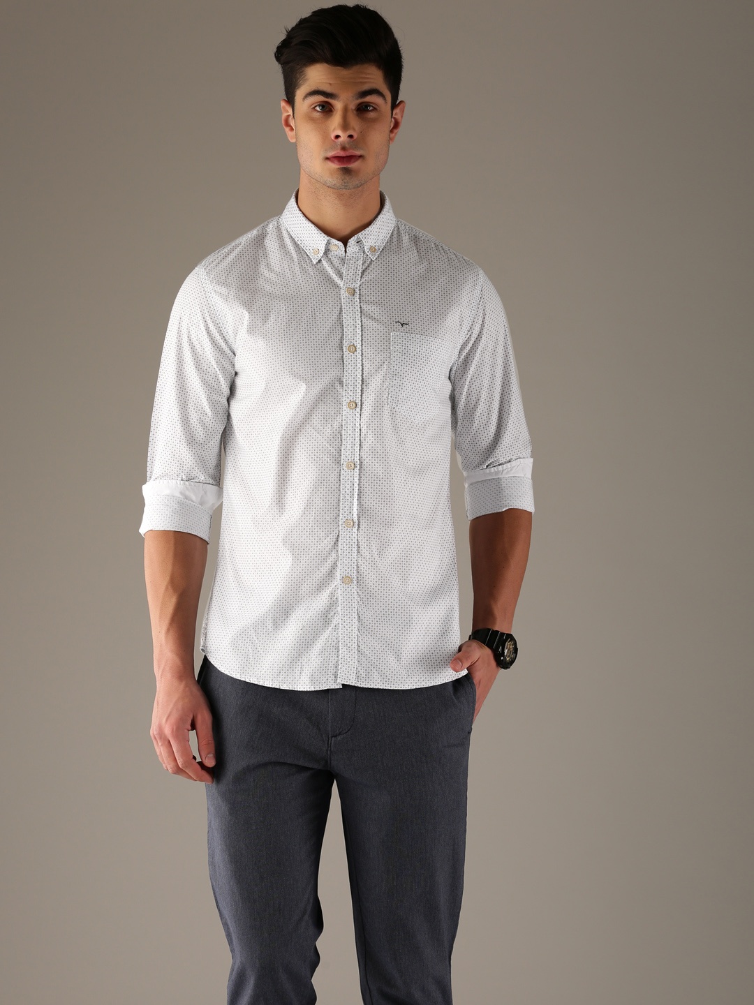 

Flying Machine Men White Regular Fit Printed Casual Shirt