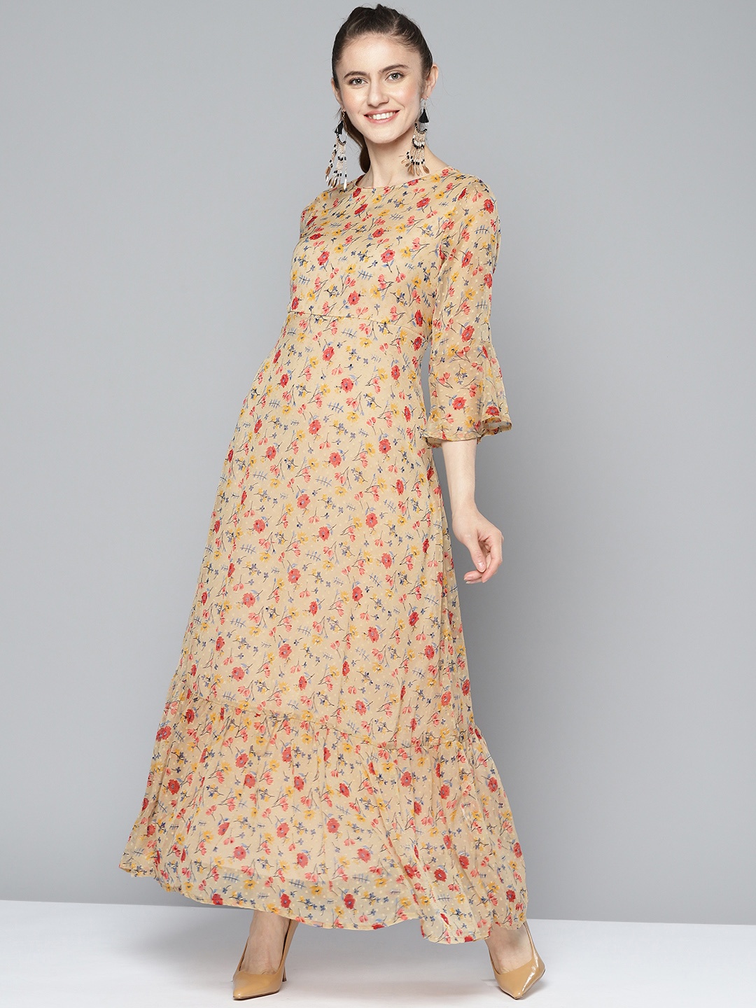 

HERE&NOW Woman Floral Chiffon Dress, Gold