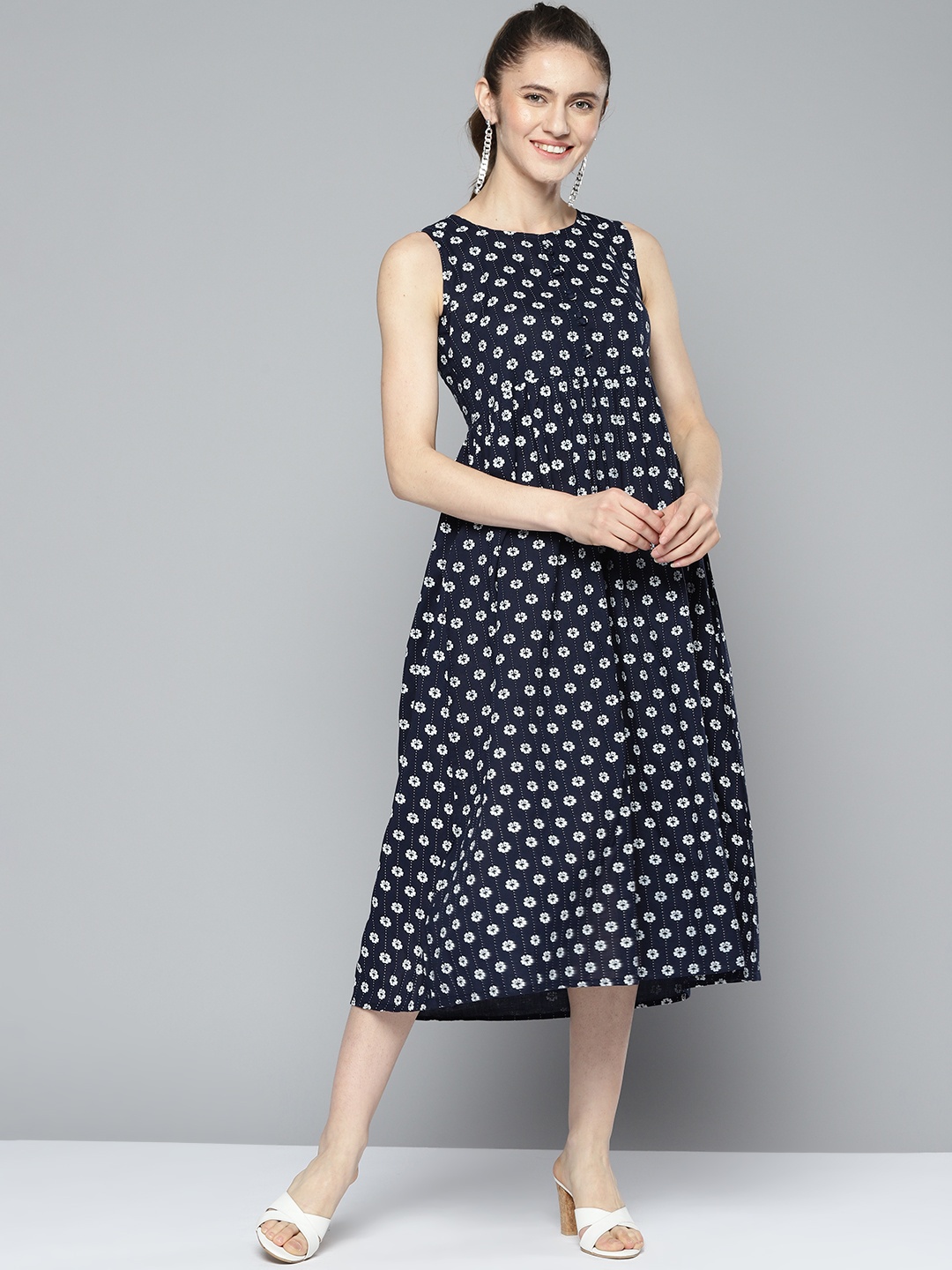 

HERE&NOW Woman Floral A-Line Dress, Navy blue