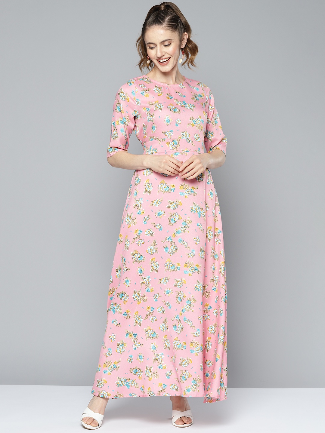 

HERE&NOW Pink & Turquoise Blue Floral Maxi Dress