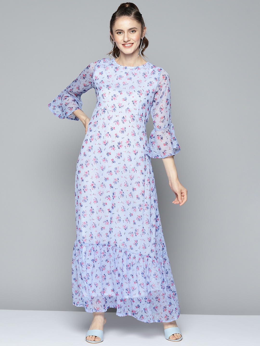 

HERE&NOW Blue Floral Chiffon Maxi Dress