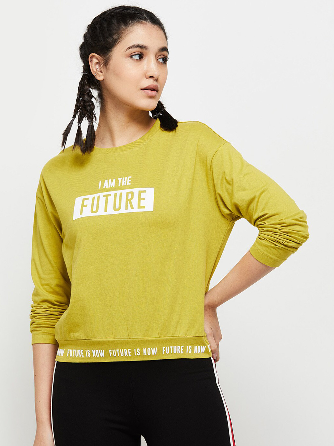 

max Women Typography Printed Pure Cotton T-shirt, Lime green