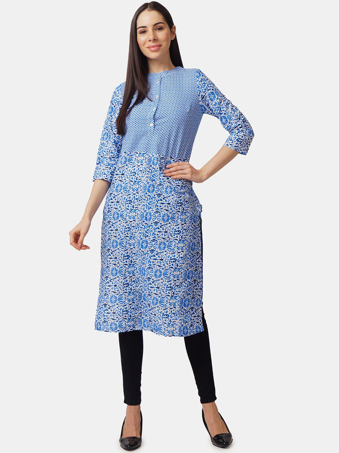 

IX IMPRESSION Women Blue Ethnic Motifs Printed Floral Kurta