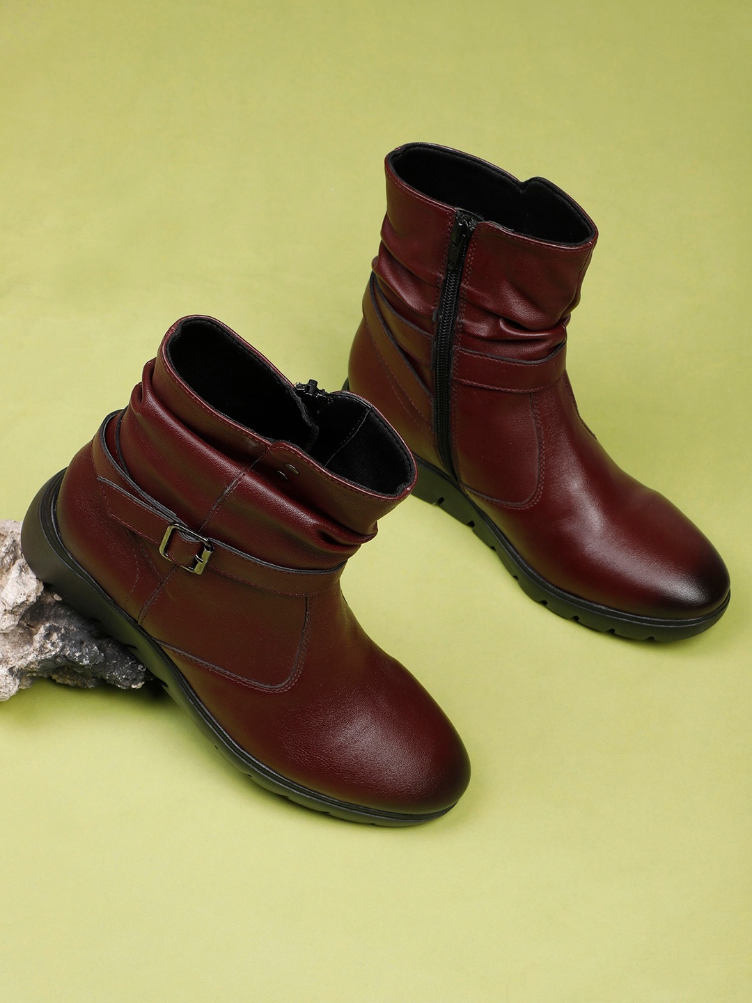 

ELLE Women Solid Biker Boots, Coffee brown