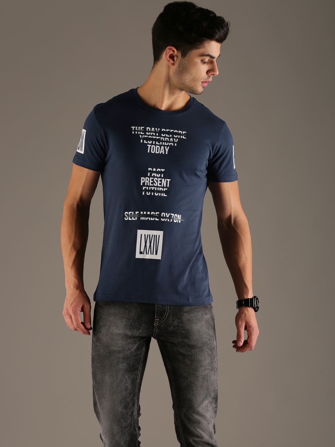 

Flying Machine Men Blue Printed Pure Cotton T-shirt