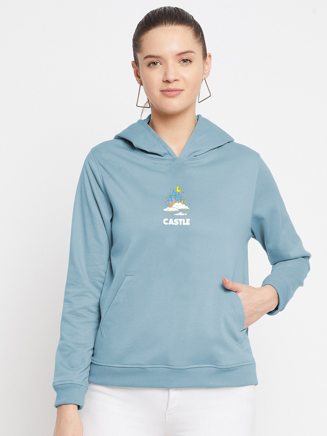 

FRENCH FLEXIOUS Women Plus Size Printed Hooded Cotton Sweatshirt, Blue