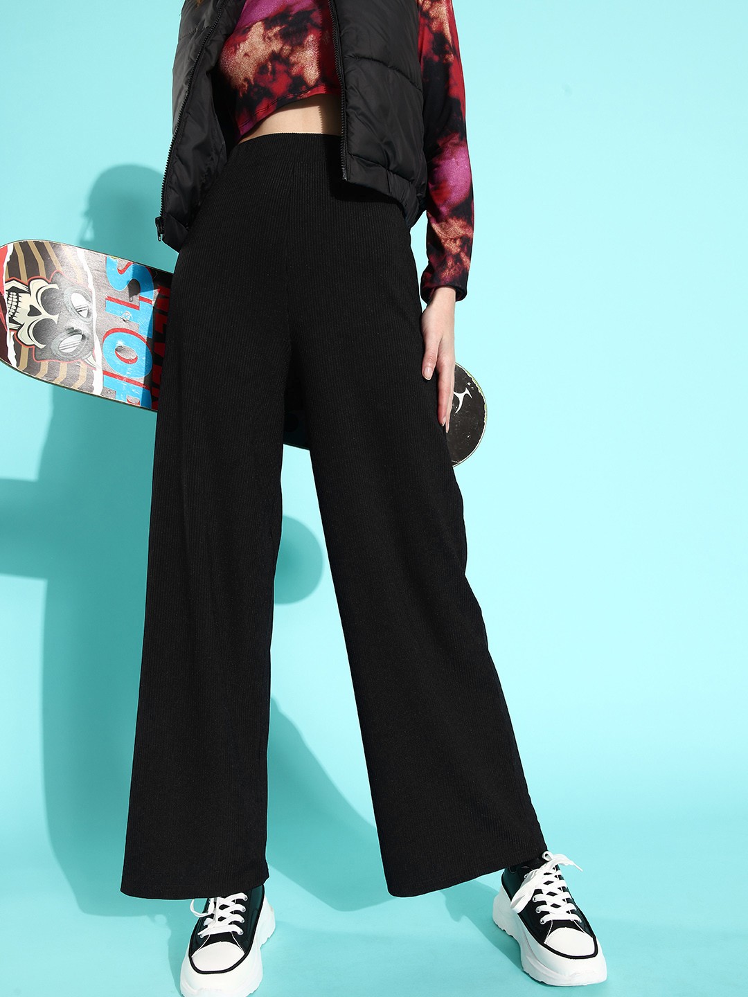 

KASSUALLY Women Classy Black Striped Wide Leg Trousers